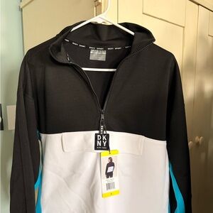 DKNY Black, White, and Blue Colorblock Pullover